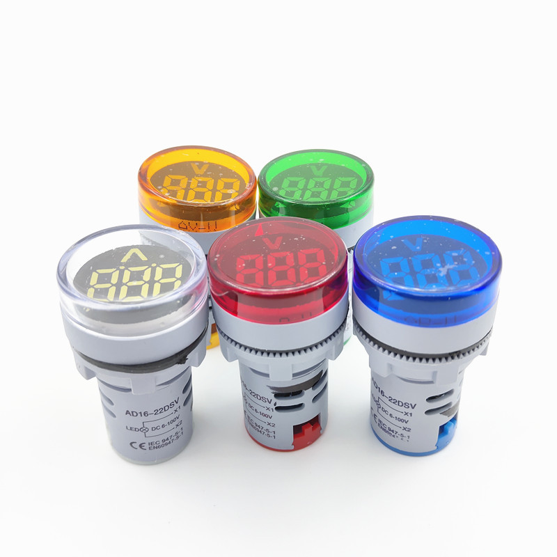 迷你数显电压表直流DC6-100V圆形大屏指示灯VoltmeterAD16-22DSV