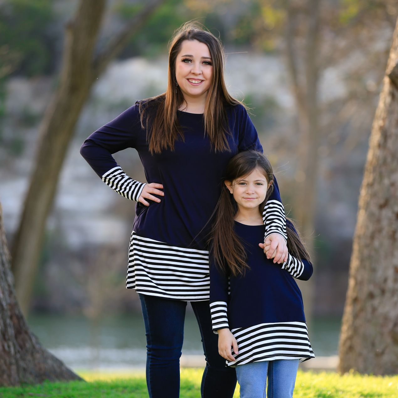 Family Matching Hem Striped Long-sleeved Parent-child Shirts