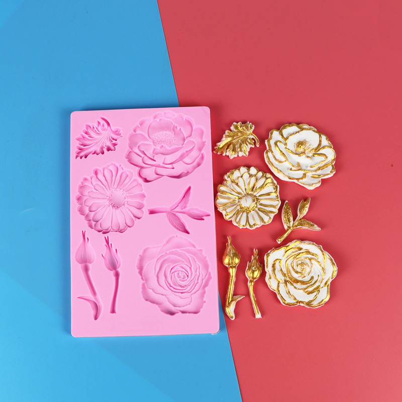 Nueva fondant Rosa molde de silicona crisantemo hornear pastel crema chocolate decoración DIY epoxi