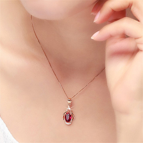 Korean version pigeon blood ruby ​​tourmaline pendant colored gemstone pendant necklace for women 18K plated inlaid ruby ​​drop pendant