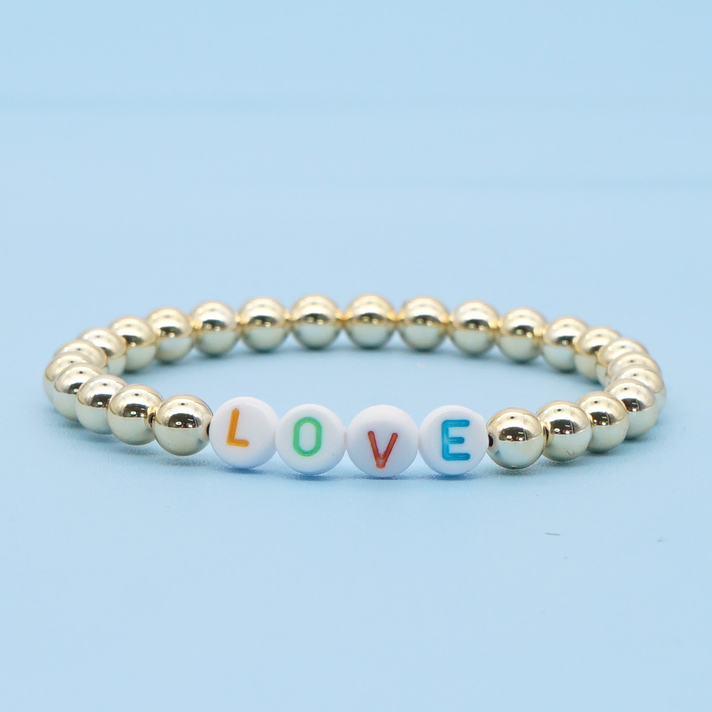 Fashiongold-plated Color-preserving Gold Beads Stacked Beaded Color Letter Bracelet display picture 13