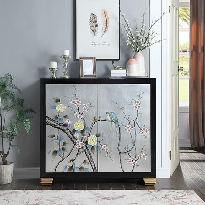 两门银箔柜美式彩绘鞋柜玄关柜入户家用家具烤漆储物边柜置物柜