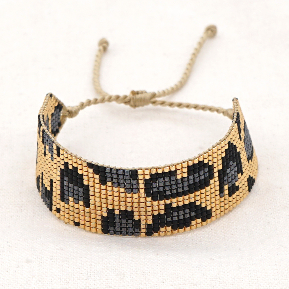 New Miyuki Rice Beads Bohemian Ethnic Style Golden Leopard Pattern Wide Bracelet display picture 5