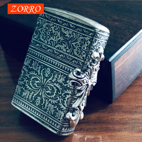 zorro brass kerosene windproof lighter personalized creative patch turquoise feather lighter cross
