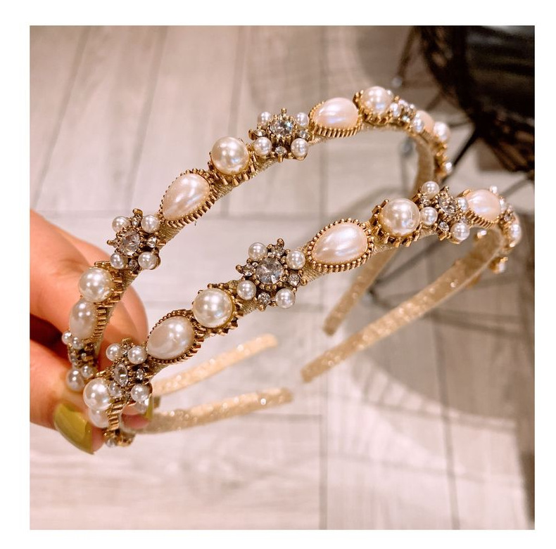 Koreanische Handgemachte Fee Mori Super Fairy Retro Palace Französische Perle Blume Dünnes Stirnband Stirnband Haarnackkarte Schmuck display picture 6