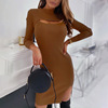 Fashion sexy chest hollow out long sleeve dress