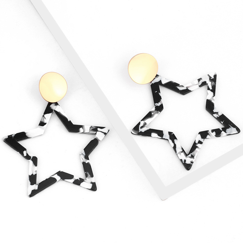 New Fashion Acetate Plate Creative Geometric Pentagram Leopard Earrings Wholesale display picture 3