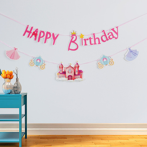 Little Prince Castle Beautiful Girl Birthday Party Banner Little Fairy Bunting Flag Girl Yan Background Wall Dress Up