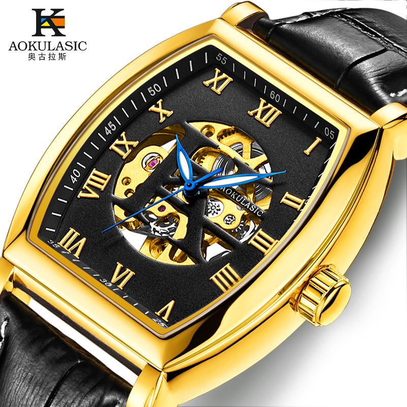Ogulas K Reloj mecánico automático para hombre hollow-out transparent bottom Belt reloj automático reloj 5002B