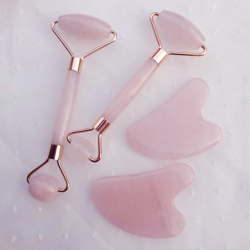 Natural Pink Crystal Massage Roller Jade Beauty Slimming Face Massager Scraping Meridian Health Care Set Factory Wholesale