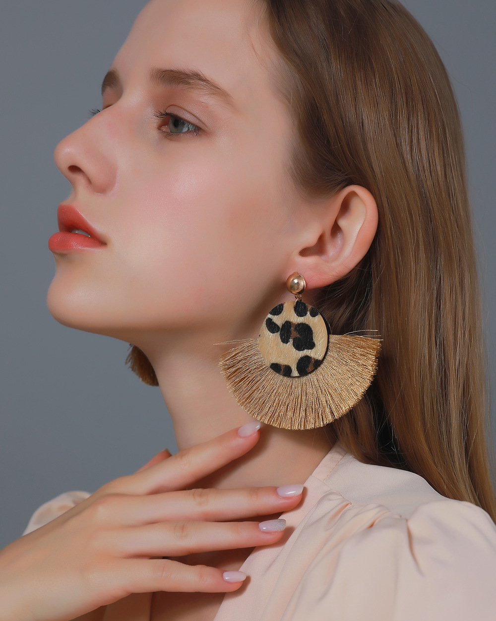 Bohemian retro leopard print tassel earrings