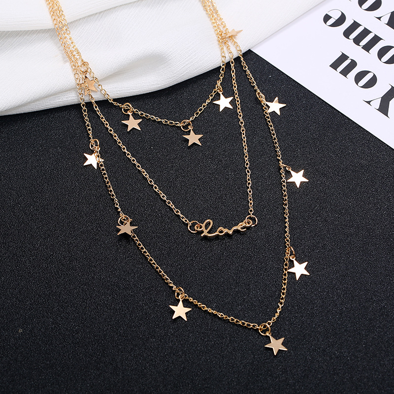 Hot-selling Bohemian Fashion Trend Metal Necklace Simple Multi-layer Five-pointed Star Letter Clavicle Chain Wholesale Nihaojewelry display picture 6