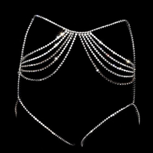 Multi-layer rhinestone waist chain jewelry from Europe and America — Rhinestone accessories, hip-hop-style multi-layer tassel waist chain & leg chain, nightclub body chain