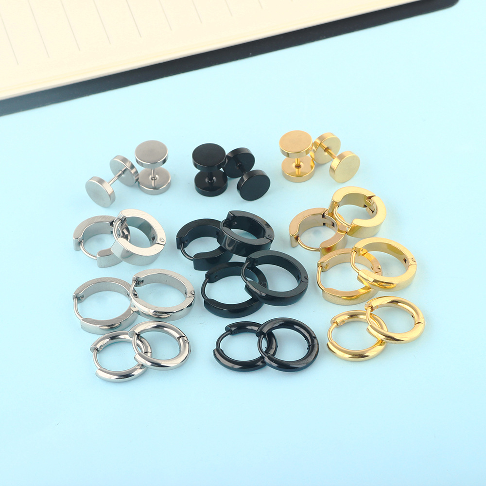 Amazon Hot Sale New Round Men's Earrings Set Stainless Steel Ear Studs eBay Earrings AliExpress New detail image 7