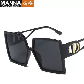 European And American Trend Large Frame Sunglasses Hollow Out Legs Bright Black Glasses - ShopShipShake
