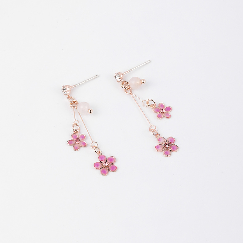 Boucles D&#39;oreilles Longues Fleur Rose Creuse display picture 7