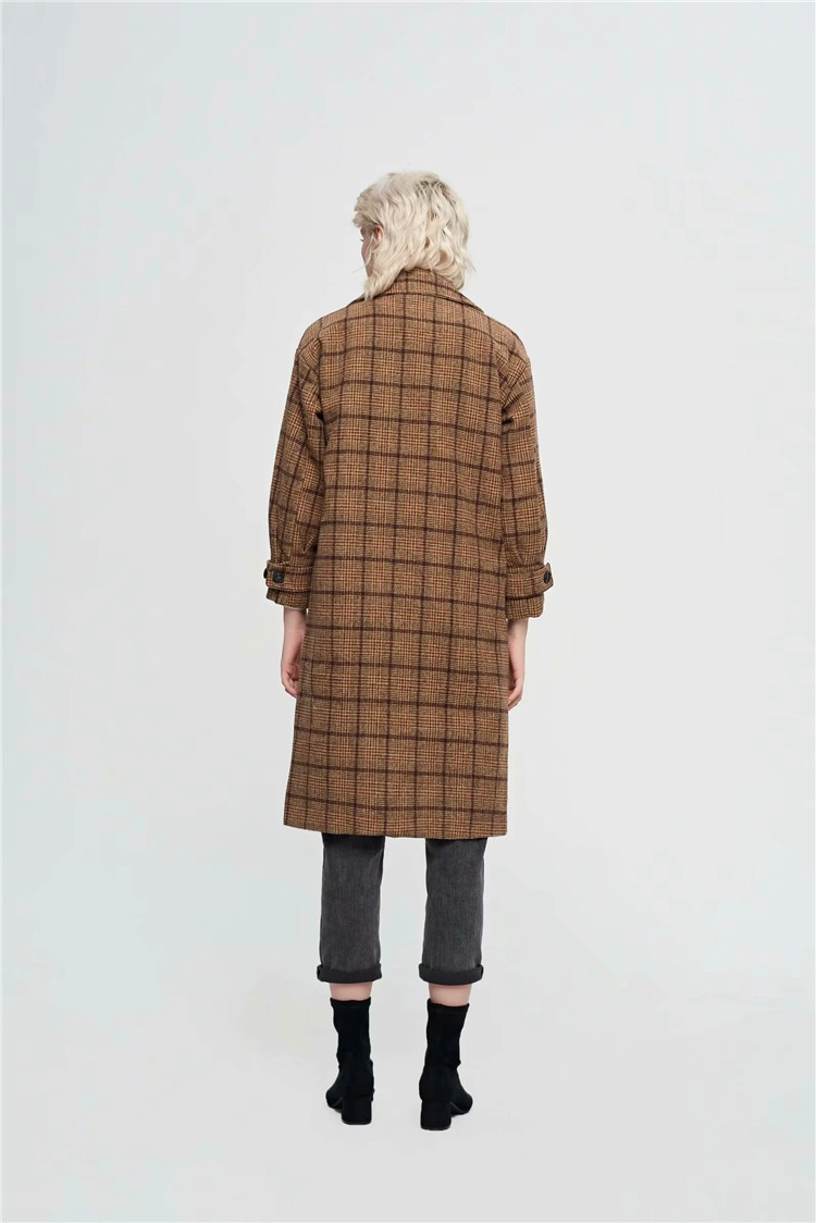 fashionable plaid double-breasted long woolen coat  NSLD11532