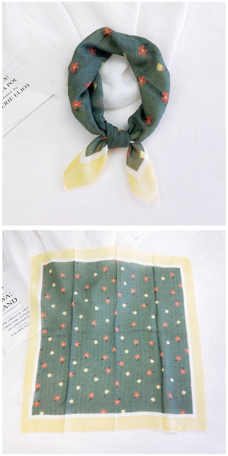 50g Weight Silk Scarf Classification Travel Occasion Unisex Gender Printing Design Sweet Style Grey&Pink, Grey, White, Purple, Green, Blue, Camel, Yellow, Black Color Cotton Linen Small Square Scarf 17