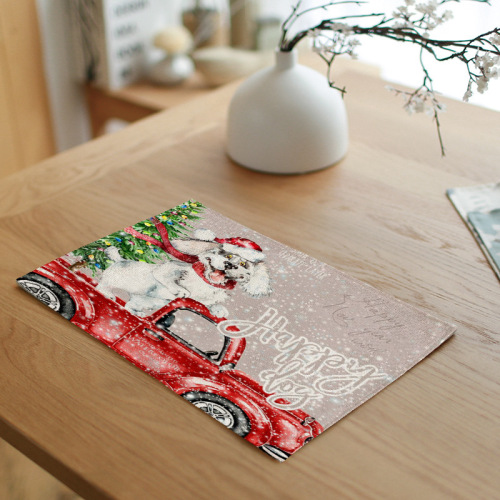 Cross-border cotton linen placemats Christmas tablecloth linen printed table mat heat insulation mat high-end napkin Western tablecloth anti-scald mat