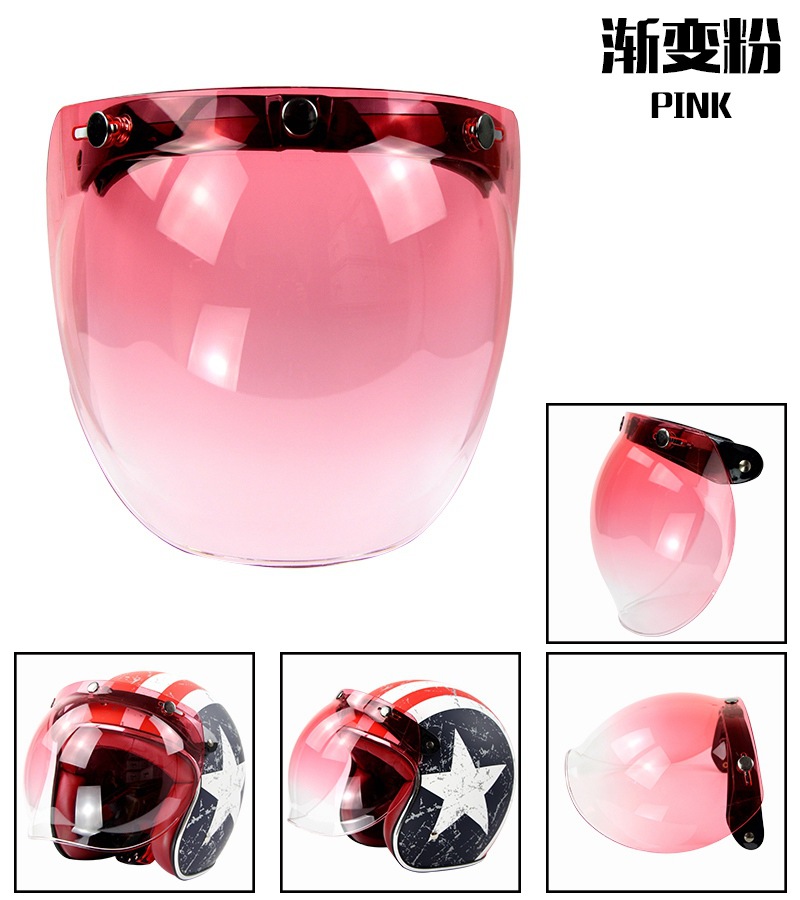Motorcycle Helmet Lens Retro Half Helmet Bubble Mirror Three-Button Windproof Lens with Bracket 3/4 Helmet Goggles