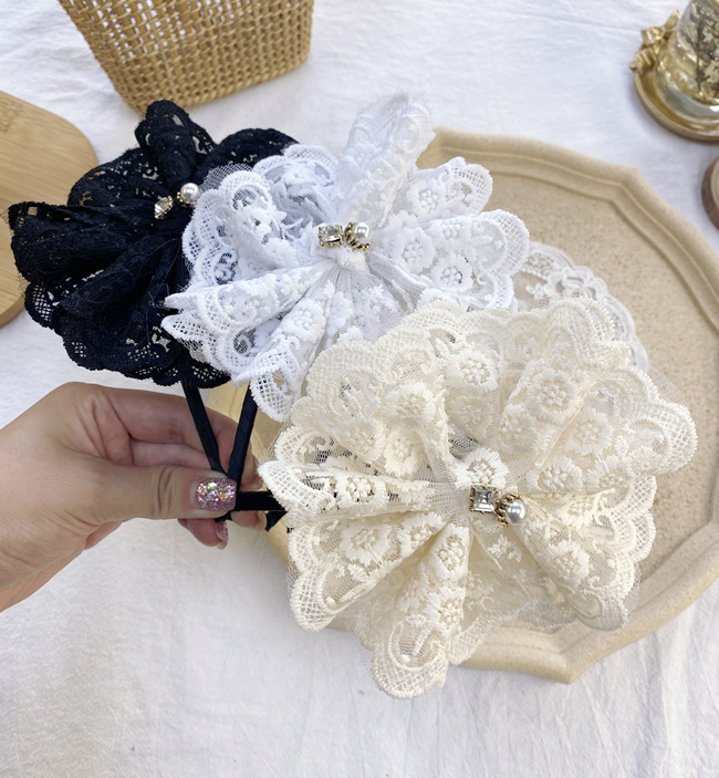 Korean Lace Pearl Bow Headband Simple Princess Hair Bundle Ladies Hair Cave Wash Wholesale Nihaojewelry display picture 7