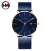 Japanese blue calendar, men's quartz watches stainless steel, waterproof watch, European style, simple and elegant design