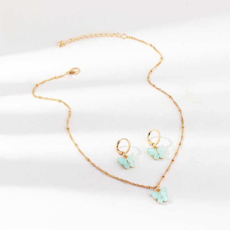explosive accessories multicolor butterfly necklace earring set temperament small butterfly jewelry