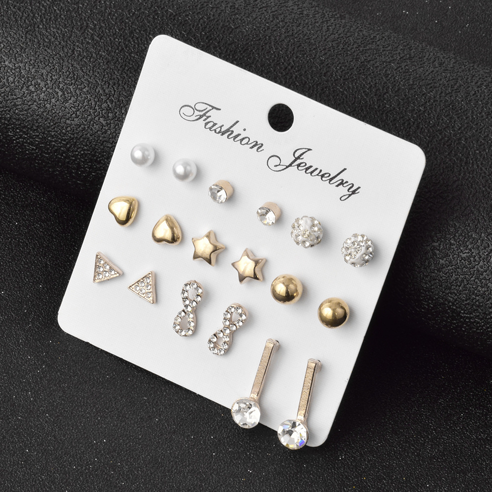 Diamond-studded Star Earring 9-piece Set display picture 5