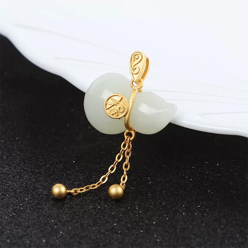 葫芦吊坠女古法银小众设计金镶玉挂坠宫廷风和田玉手饰直播带货