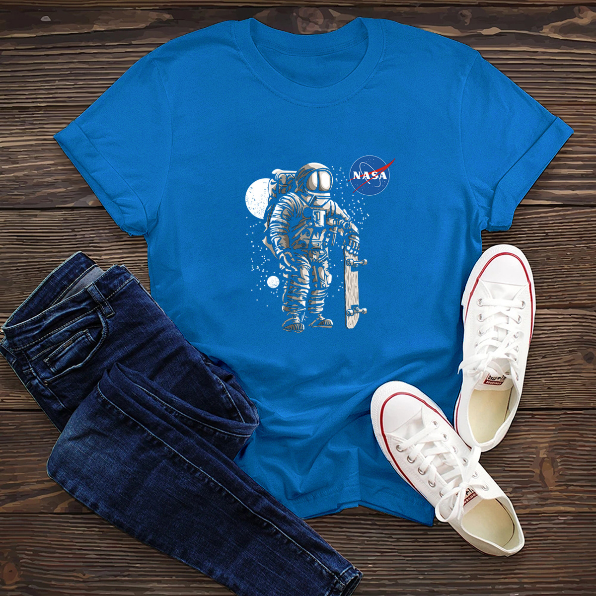 cómoda camiseta de manga corta serie espacial nasa oscura NSSN1444