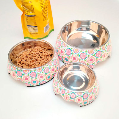 Ruixinmei trumpet Puppies Dishes goods in stock supply 200ml Produce Stainless steel Cartoon cat Food Pet Bowl