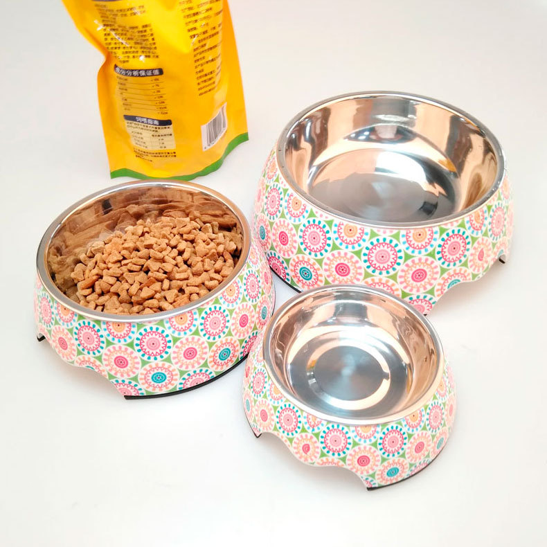 Ruixinmei trumpet Puppies Dishes goods in stock supply 200ml Produce Stainless steel Cartoon cat Food Pet Bowl