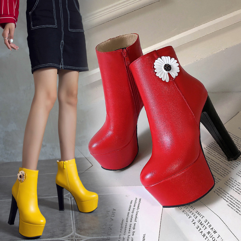 欧美外贸新款欧美女靴水台高跟夜店鞋骑士靴亚马逊wish外贸大大码