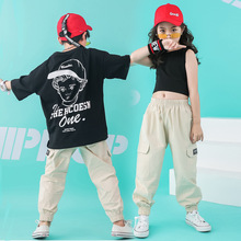 新款嘻哈女童街舞套裝潮韓版露臍背心上衣兒童爵士舞蹈表演出工裝