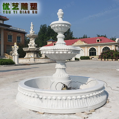 工廠現貨石雕雕刻雙層流水噴泉 戶外別墅酒店花園擺放大理石噴泉
