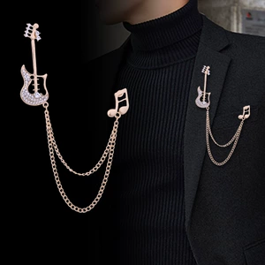Fashion Korean Guitar Brooch Pin for Men with Tassel Chain and Women's Jacket Brooch Flower Direct Selling