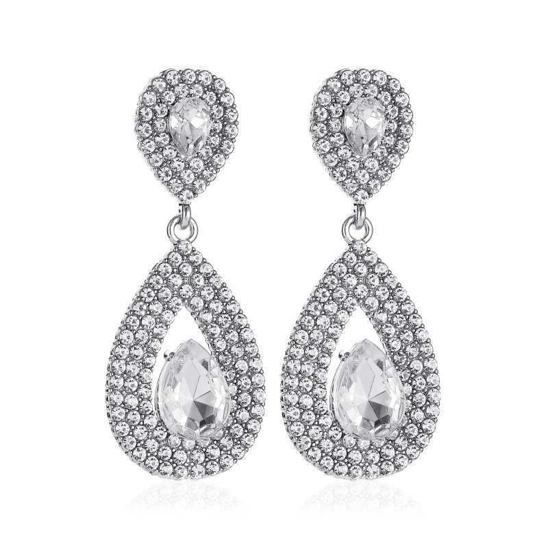 New Full Diamond Atmosphere Long Earrings Goddess Super Flash Zircon Drop Crystal Bridal Earrings