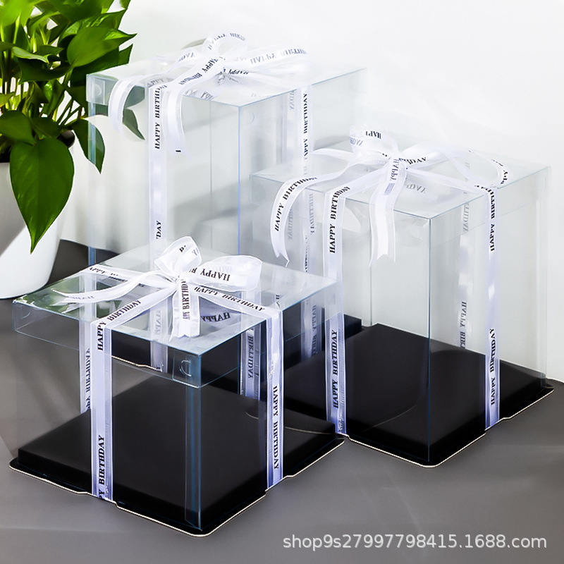 透明生日蛋糕盒子4/6/8/10/12/14寸一次性方形烘焙包装盒批发定制