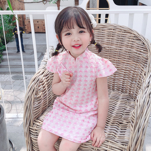 Girls Chinese qipao dress retro children's cheongsam skirt children's Jacquard princess skirt 