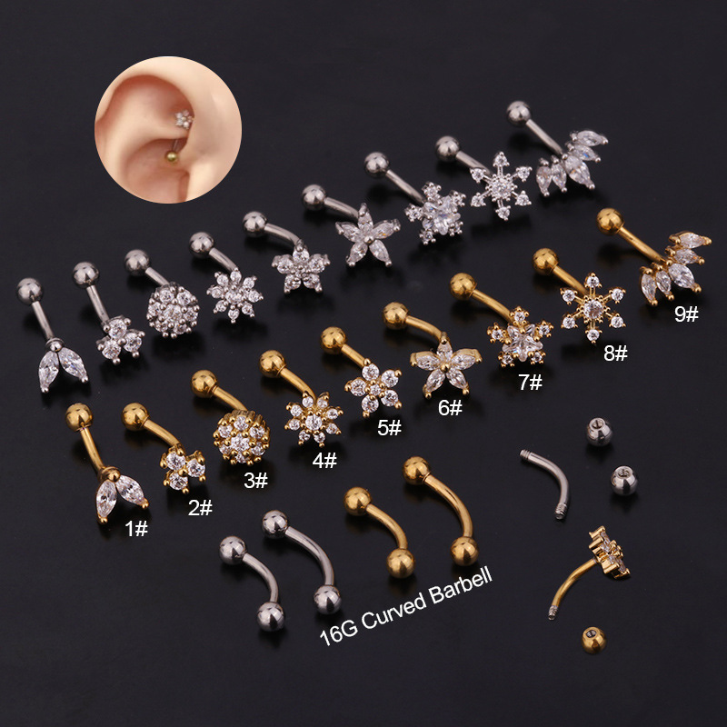 Ear Cartilage Rings & Studs Lady Flower 316 Stainless Steel  Copper Inlaid Zircon display picture 1