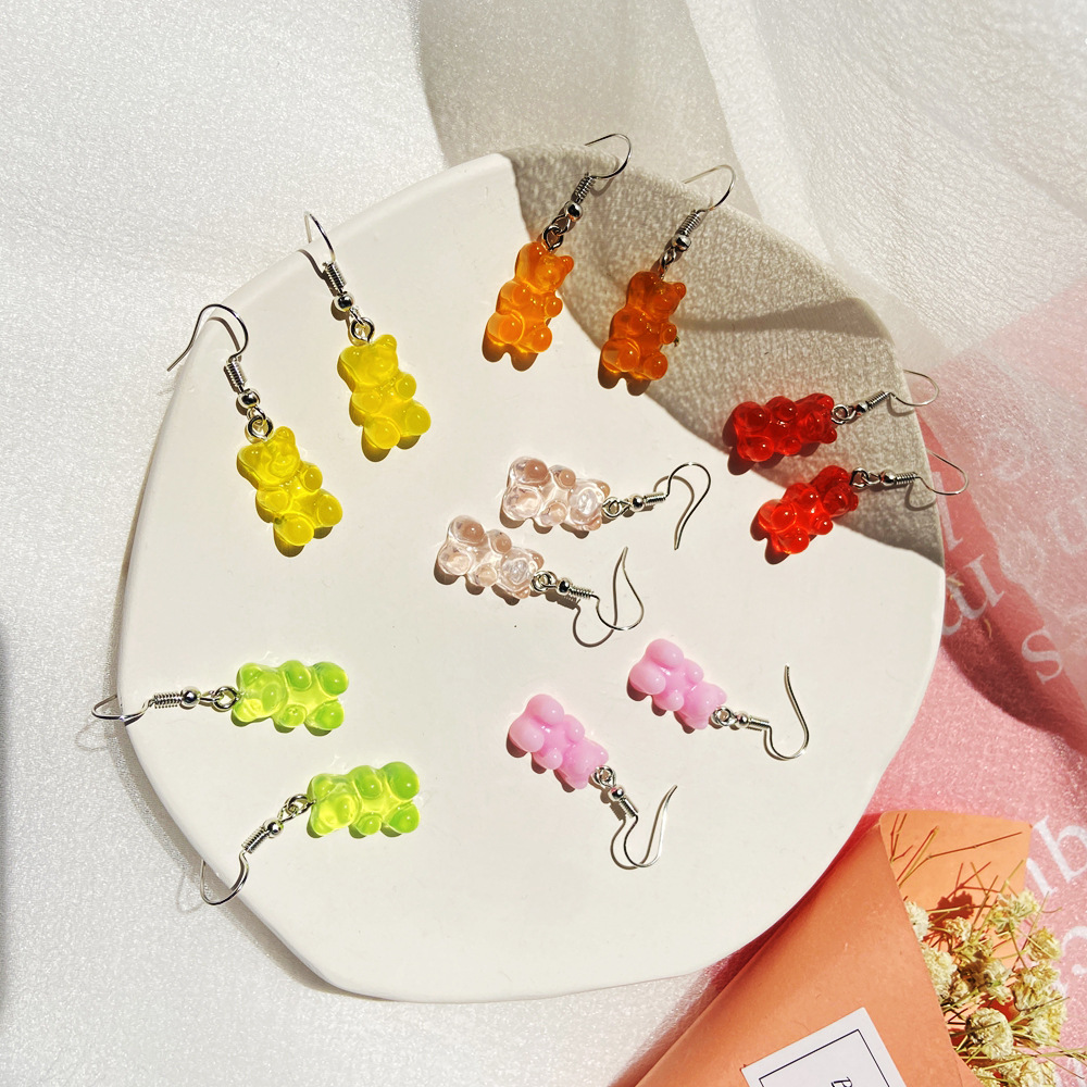 New Transparent Candy Color Bear Earrings Creative Retro Simple Bear Earrings display picture 3