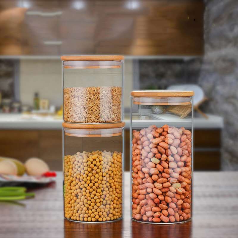 厂家直销竹木盖储物罐高硼硅玻璃