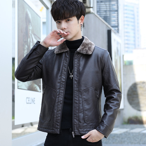 男士皮衣冬季新款韩版修身潮流青年帅气男休闲加厚加绒毛领皮外套