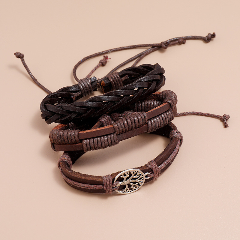 Fashion hand-woven vintage cowhide three-piece menu0027s bracelet