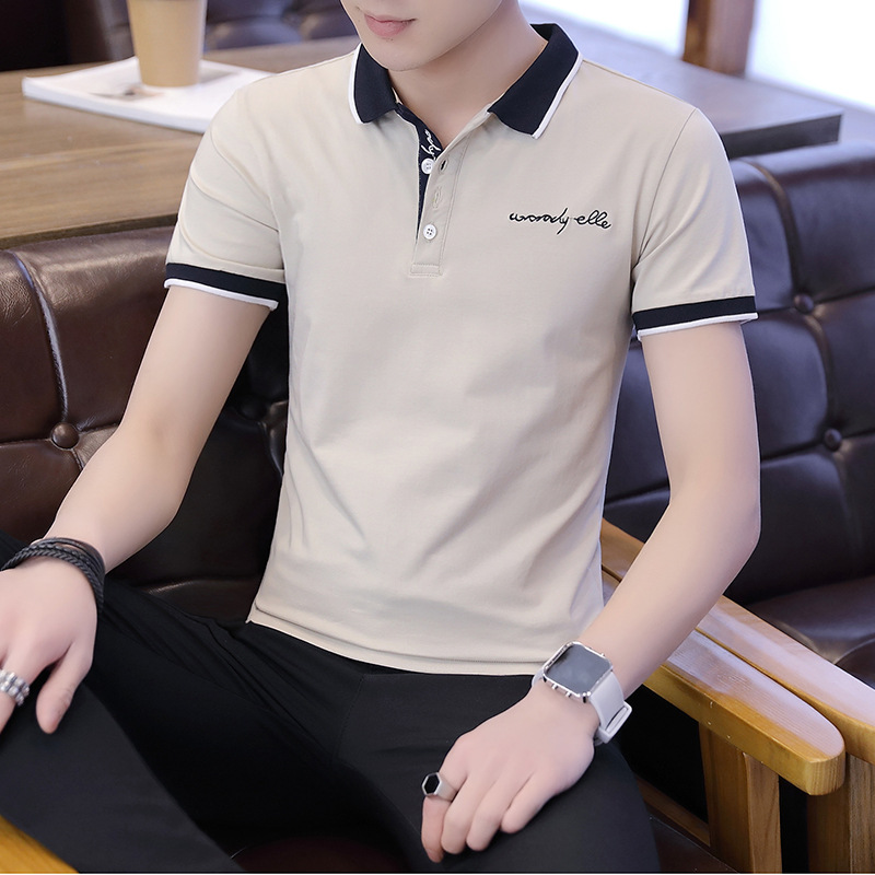 夏季新款95棉潮流衬衫领丅恤男短袖体恤有带领半袖男士t恤polo衫