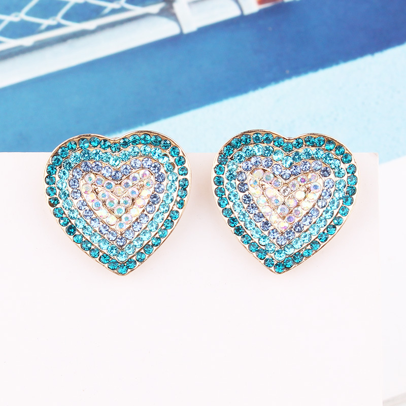 14g Weight Lady Heart Shape Alloy Inlay Artificial Gemstones Women's Ear Studs