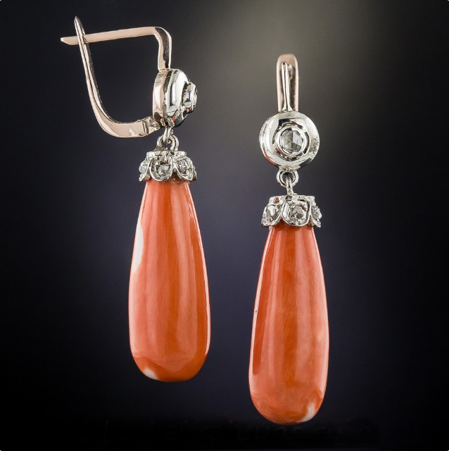 Bohemian Orange Red Coral Diamond Metal Earrings Wholesale display picture 3