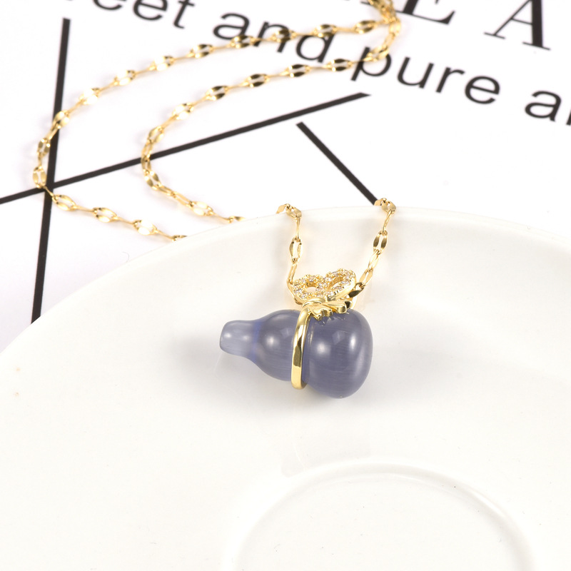 Klassischer Stil Herzform Kürbis Titan Stahl Emaille Inlay Strasssteine Opal Halskette Mit Anhänger display picture 3