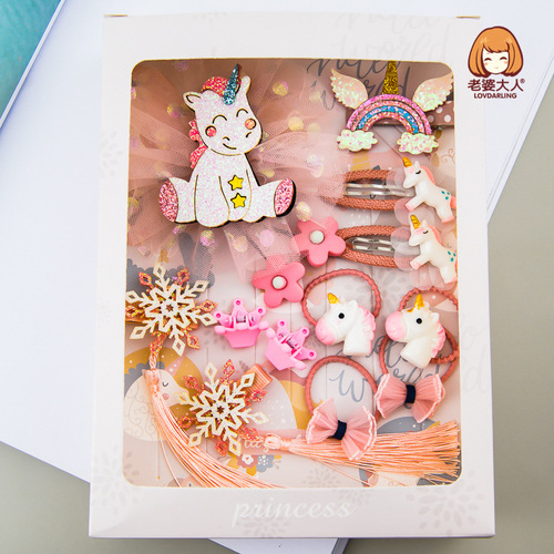 Internet celebrity hot style little princess hair accessories for girls and children hairpins and hairband combination set birthday gift gift box