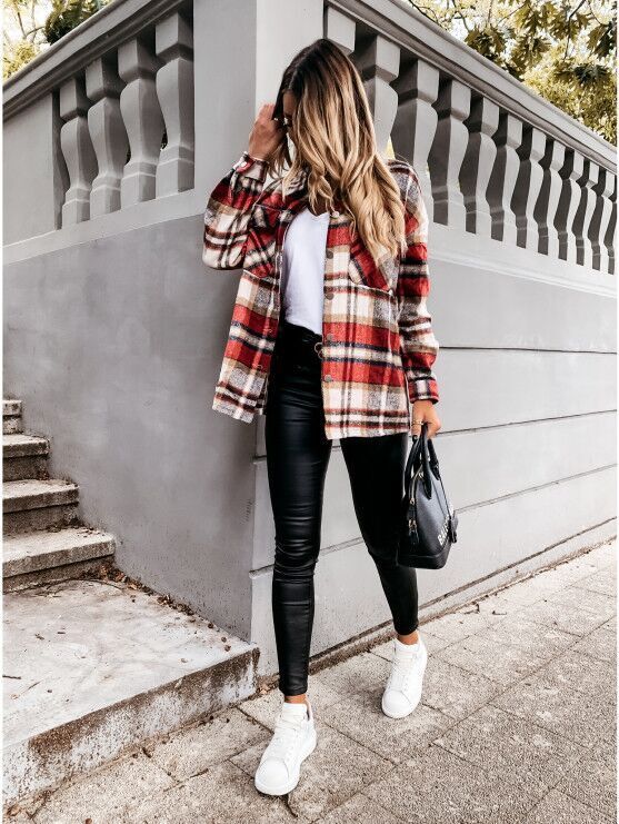 long-sleeved plaid shirt jacket  NSYD15121